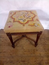 1920&#39;s French Walnut Revival Embroidered Foot Stool - $346.50
