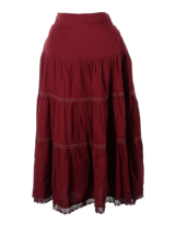 NWT Anthropologie Tiered Lace Maxi in Maroon Red Cotton Pull-on Skirt 1X - £78.21 GBP