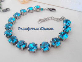 Swarovski Bracelet / Tennis / December Birthstone Blue Zircon Crystal / Cupchain - £31.25 GBP