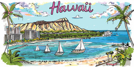 Hawaii Map, Hawaii Cartoon Illustration, Hawaii Drawing Cityscape Mounta... - £17.20 GBP+