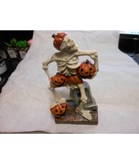 Halloween Skeleton Sitting On Grave Tombstone RIP Holding Pumpkins 7&quot;H N... - $12.82