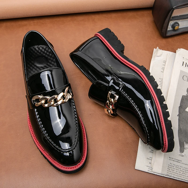 Black Loafers Metal Decoration Slip-On Breathable Pu Leather Shoes for M... - $71.79