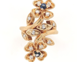14k Gold Bypass Style Floral Ring w/Genuine Natural Diamond and Sapphire... - £494.69 GBP