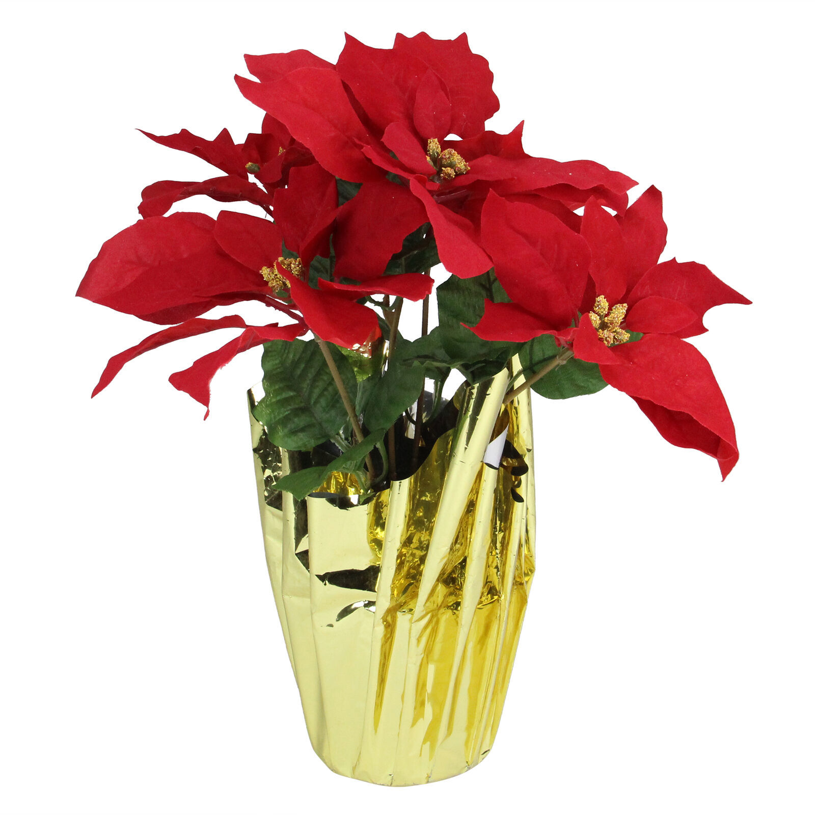 US Seller 16.5&quot; Red Artificial Christmas Poinsettia Arrangement Gold Wra... - $38.98