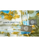 Vince Camuto Chambray Floral Scarf Shawl NWT Blue Gold Watercolor 48x48 - $34.68 CAD