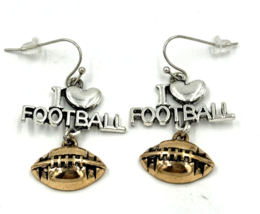 I LOVE FOOTBALL Dangle Earrings Silver and Gold - £11.11 GBP