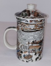 Oriental Tea Cup With Lid &amp; Removable Infuser Mug Chinese Harbor Design 3pc - £12.55 GBP