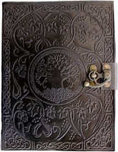 Black Leather Journal Tree of Life Handmade Writing Notebook 10x7 Inches Unlined - £34.65 GBP