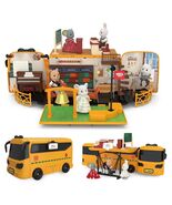 Kids Dollhouse Playset Portable School Bus with 46 Accessories Multicolor - $25.13 CAD