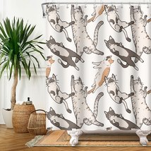 Funny Cat Shower Curtain Cute Animal Bathroom Curtain Fabric Waterproof - $31.74