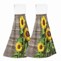 Summer Sunflower Kitchen Hand Towel Set Of 2 Wooden Rustic Flower Hanging Tow Ho - $51.76