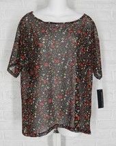 SIGNATURE STUDIO Topper Shirt Sheer Mesh Floral Print Black Multi NWT Large - £15.63 GBP