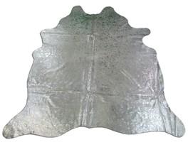 Silver Metallic Cowhide with Acid Washed Rug Average Size: 7 X 6&#39;ft Cowhide Rug  - £157.90 GBP