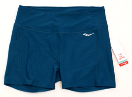 Saucony Women&#39;s XL Teal Blue Fortify 3&quot; Hot Short Stay Put Tight Shorts - £35.52 GBP