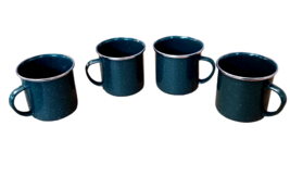 Set Of 4 Speckled Green Enamelware Metal Mugs Camping Lot EUC - £11.04 GBP