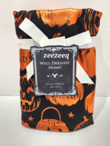 Halloween Orange Metallic Pumpkins Black Orange Hand Towels 2pc New - £22.47 GBP