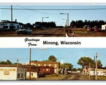Dual View Banner Greetings Street View Minong Wisconsin UNP Chrome Postc... - $9.85