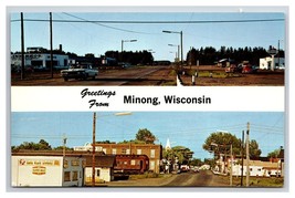 Dual View Banner Greetings Street View Minong Wisconsin UNP Chrome Postcard L19 - £7.71 GBP