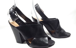 NINE WEST Women Size 7 Heels Black Slingback Sandal Open Toe Leather NW7Official - £31.59 GBP