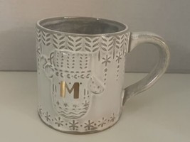 Anthropologie  Mitten Coffee Mug Initial Letter "M" Monogram Beige Gold 3.75" - £14.06 GBP