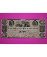 1838 The Mississippi &amp; Alabama Railroad Company Fifty 50 Dollars Paper M... - $99.99