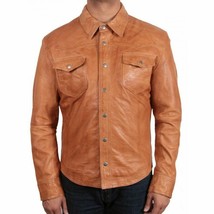 Men&#39;s Leather Shirt Western Trucker Cowboy Real Leather Summer Jacket Ta... - $99.99