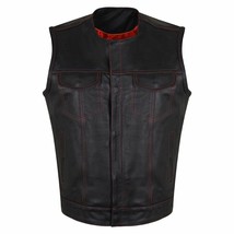 Men&#39;s Zipper Snap Closure MC Leather Club Vest High Mileage Quick Access Vest - £102.22 GBP+