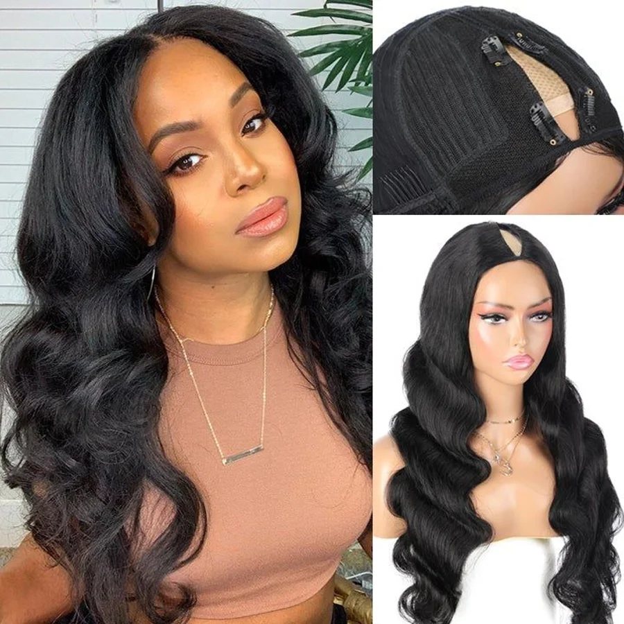 28Inch V Part Wig Human Hair Body Wave Upgrade U Part Wig No Leave Out Gluele - £80.93 GBP+