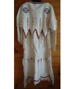 Women&#39;s Handmade Buckskin Powwow Wedding Dress, Plains Indian Beads Whit... - £205.70 GBP