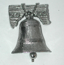 Vintage 1976 bicentennial liberty bell pin brooch Silver-tone Moves Signed Gerry - £7.84 GBP