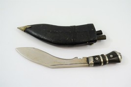 Kukri Knife Vtg Gurkha Blade w/ Leather Sheath &amp; Mini Blades Lion Head I... - $140.28