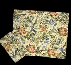 Vintage Dan River Set of 2 Tropical Floral Pillow Shams Standard Tan Green READ - £11.83 GBP