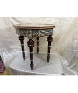 Handmade Egyptian Wood Inlay Table – 16.5” Mother of Pearl Mosaic Side Table - $770.00