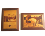 2x Marquetry Italy Hand Inlaid Wood ~9&quot;x6.75&quot; Wall Plaque Sail Boat Town... - £27.52 GBP