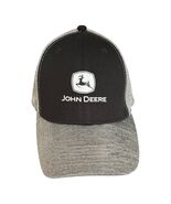 John Deere Stretch Fit Baseball Cap Black Gray Shimmery Silver Logo Hat - $16.20