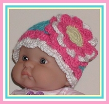 Turquoise Baby Hat, Yellow Pink Hat, Pink Turquoise Baby Girls Hat, Pink... - $14.75