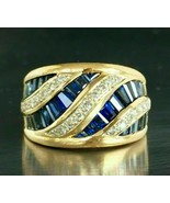2 Ct Baguette Blue Sapphire Diamond Wide Band Ring 14k Yellow Gold Finish - £124.53 GBP