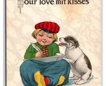 Olandese Fumetto Bambino W Cucciolo Invio Lovve E Kisses DB Cartolina A16 - $4.04