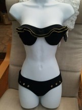 xhilaration Black And Gold Metal Two Piece Bikini Swimsuit New m/xs bottom - £9.73 GBP
