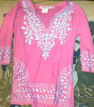 Gretchen Scott Designs  Pink&amp; Blue Embroidered Beach Coverup Tunic Top Sz Xs - £39.65 GBP