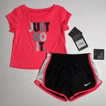 Nike Baby JDI Dri-Fit T-Shirt &amp; Shorts Set Outfit Pink Black Sz 24M NEW - $24.00