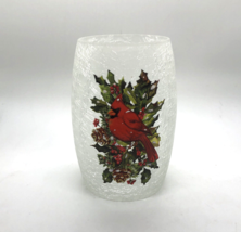 Ganz Crackle Glass Cardinal Holly Christmas Holiday Jar 6&quot; Candle Holder - £20.90 GBP
