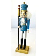 Wood Nutcracker Soldier w/ Spear Christmas Decor Greenbrier Blue White 10&quot; - £19.10 GBP