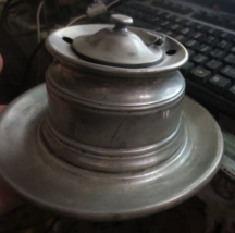 Antique Pewter Ship Captains Inkwell 5 Quill lidded - £55.93 GBP