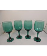 4 Vintage Libbey Juniper Tear Teardrop Glass Water Wine Goblet Emerald G... - €12,98 EUR