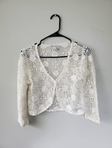 Vintage Women’s S Crochet Cardigan 1 Button Front Short Sleeve, White - £10.97 GBP
