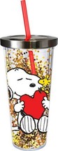 Peanuts Woodstock Snoopy Holding A Heart 16 oz Glitter Travel Cup with S... - $14.50