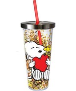 Peanuts Woodstock Snoopy Holding A Heart 16 oz Glitter Travel Cup with S... - £11.40 GBP