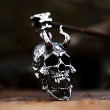 Men Baphomet Satanic Devil Goat Horns Skull Pendant Necklace Stainless Steel 24&quot; - £8.69 GBP