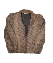 Vintage Cardigan Sweater Womens M Brown Striped V Neck Its Magic Toni Garment - $19.20